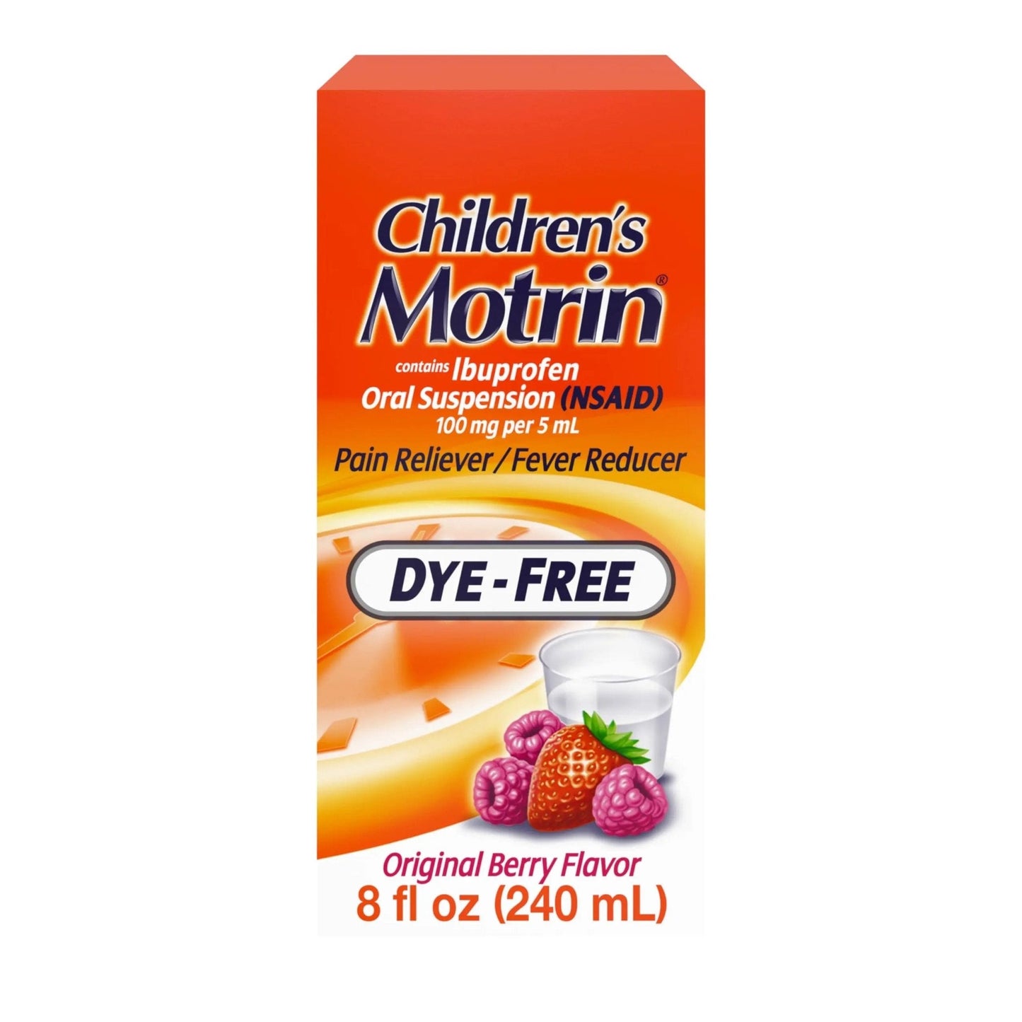 Children's Motrin Oral Suspension 100mg Ibuprofen Medicine, NSAID Fever Reducer & Pain Reliever for Minor Aches & Pains Due to Cold & Flu, Dye Free, Alcohol-Free, Berry Flavored, 8 fl. oz - Maple Wellness Supplements