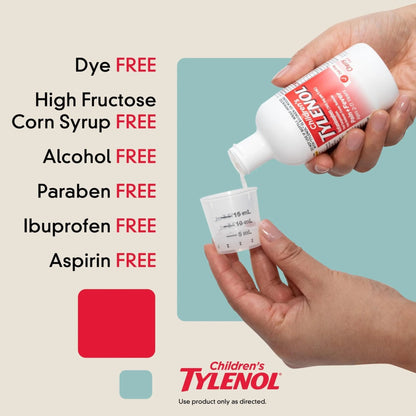 Children's Tylenol Liquid Pain Relief & Fever Medicine, Oral Suspension, Dye-Free, Acetaminophen, No Aspirin, No Ibuprofen, No High Fructose Corn Syrup; Cherry Flavor, 8 fl. oz.; Pack of 1 - Maple Wellness Supplements