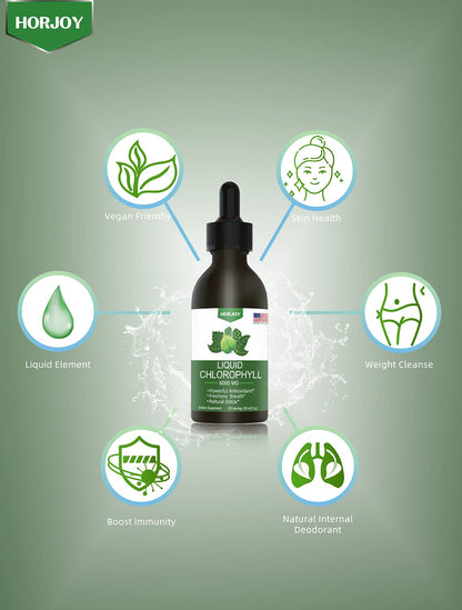Chlorophyll Liquid Drops - 100% Natural Energy Booster and Immune Support - Internal Deodorant and Detox - Altitude Sickness Relief - Fast Absorption - Maple Wellness Supplements
