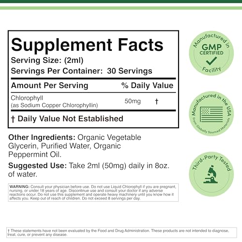 Chlorophyll Liquid Drops - for Digestion, Gut Health, Energy and Detox - Vegan Safe - Maple Wellness Supplements