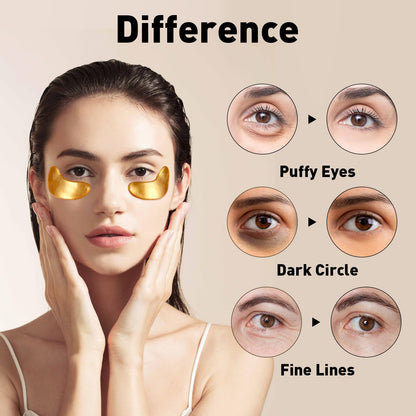 CHMI Under Eye Patches (50 Pairs) - 24K Gold Eye Patches for Puffy Eyes, Dark Circles, EyeBags and Wrinkles - Maple Wellness Supplements