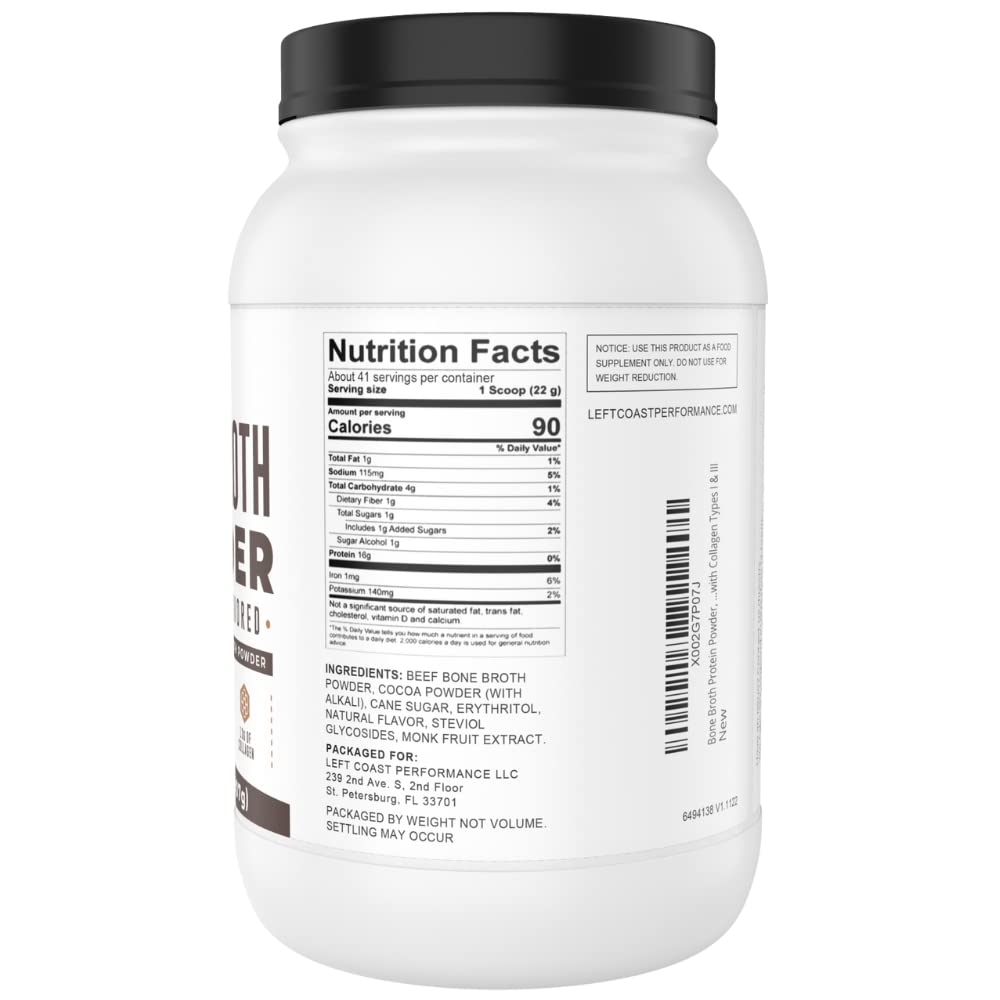 Chocolate Bone Broth Protein Powder - 100% Grass Fed Beef Bone Broth with 16g Protein & 13g Collagen per Serving - Great for Shakes & Hot Chocolate - Keto Friendly Low Carb - Maple Wellness Supplements