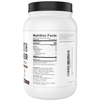 Chocolate Bone Broth Protein Powder - 100% Grass Fed Beef Bone Broth with 16g Protein & 13g Collagen per Serving - Great for Shakes & Hot Chocolate - Keto Friendly Low Carb - Maple Wellness Supplements