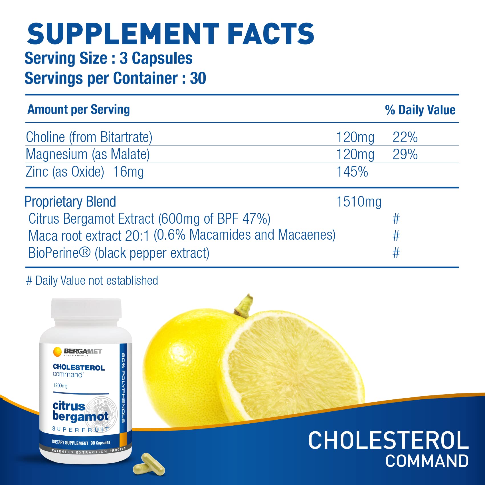 Cholesterol Command, Citrus Bergamot SuperFruit Supplement, 47% Bergamot Polyphenol Fraction (BPF) Patented Formula, - Maple Wellness Supplements