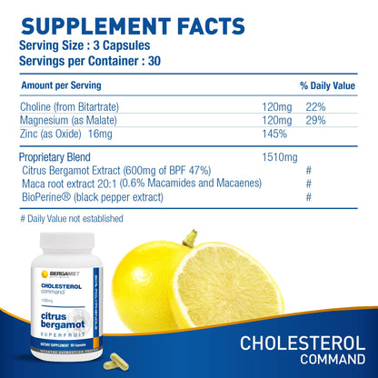 Cholesterol Command, Citrus Bergamot SuperFruit Supplement, 47% Bergamot Polyphenol Fraction (BPF) Patented Formula, - Maple Wellness Supplements