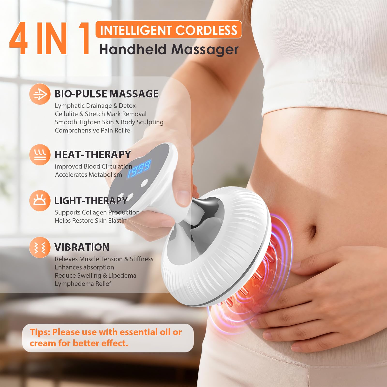 Choufaly Lymphatic Drainage Massager & Anti Cellulite Massage Tool, Helps Reduce Stretch Marks & Cellulite, for Legs, Arms & Belly, Body Sculpting Machine with Microcurrent & Light & Heat & Vibration - Maple Wellness Supplements