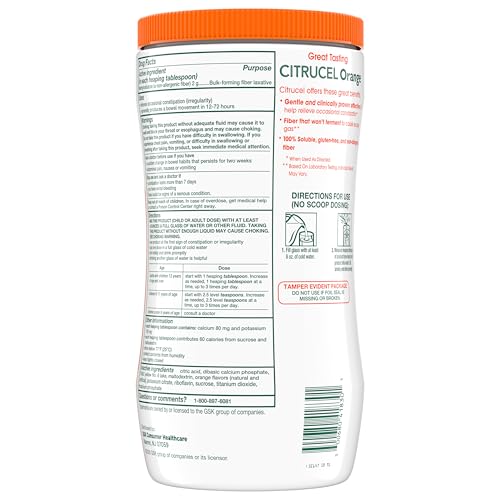 CITRUCEL Fiber Powder for Occasional Constipation Relief, Methylcellulose Fiber Powder, Orange Flavor - 30 Ounces - Maple Wellness Supplements