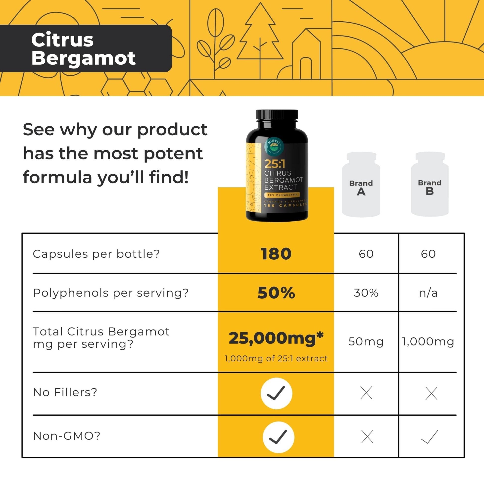 Citrus Bergamot Extract 1000mg Capsules — Natural 25:1 Citrus Bergamot Supplement with 50% Polyphenols Extract and Black Pepper - Maple Wellness Supplements