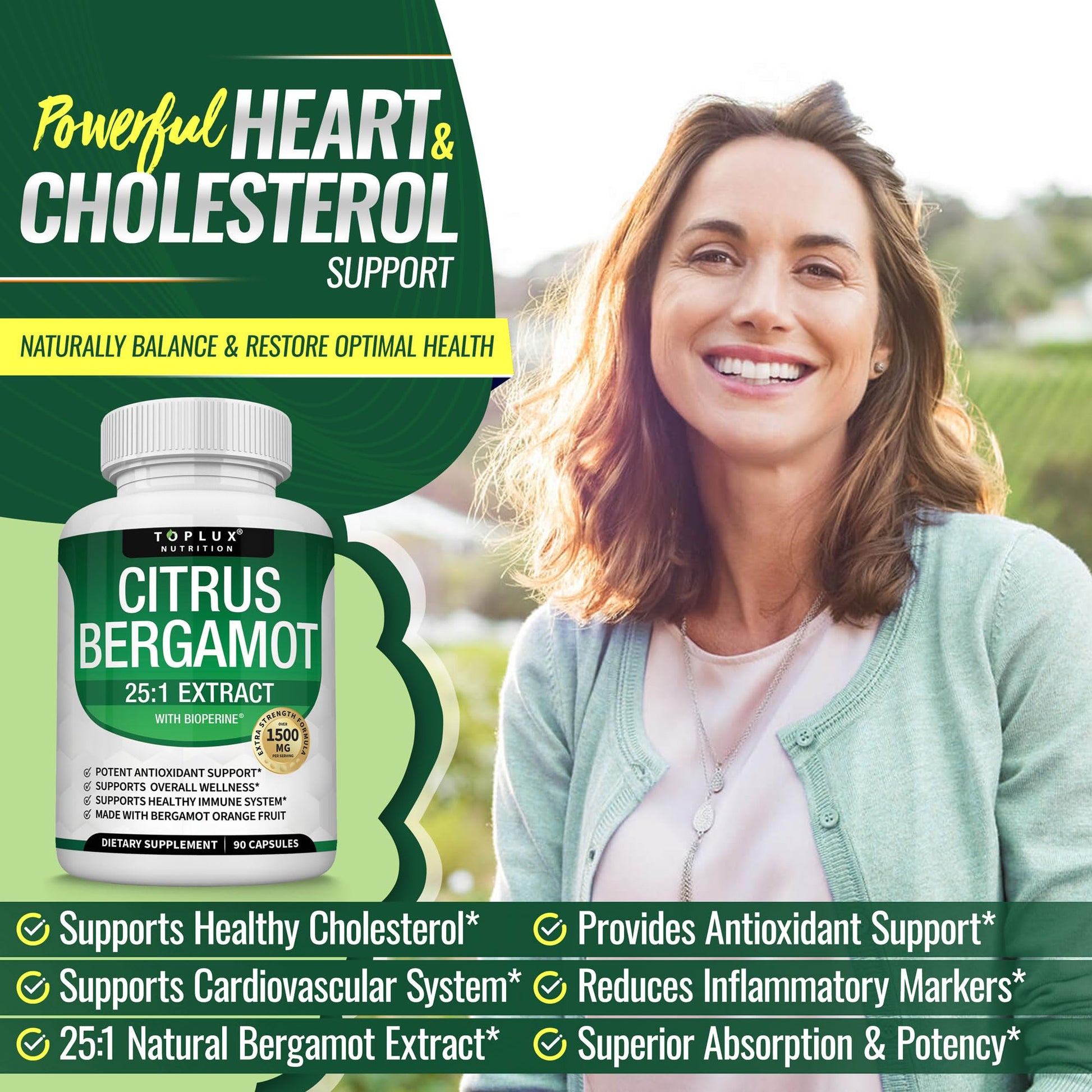 Citrus Bergamot Supplement 1500mg - 25:1 Bergamot Extract to Support Overall Health, Immune System, Potent Antioxidant High Absorption Natural - Maple Wellness Supplements