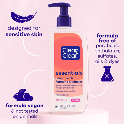 Clean & Clear Essentials Oil-Free Foaming Facial Cleanser, Daily Foaming Face Wash with Pro-Vitamin B5 for Sensitive Skin - Maple Wellness Supplements
