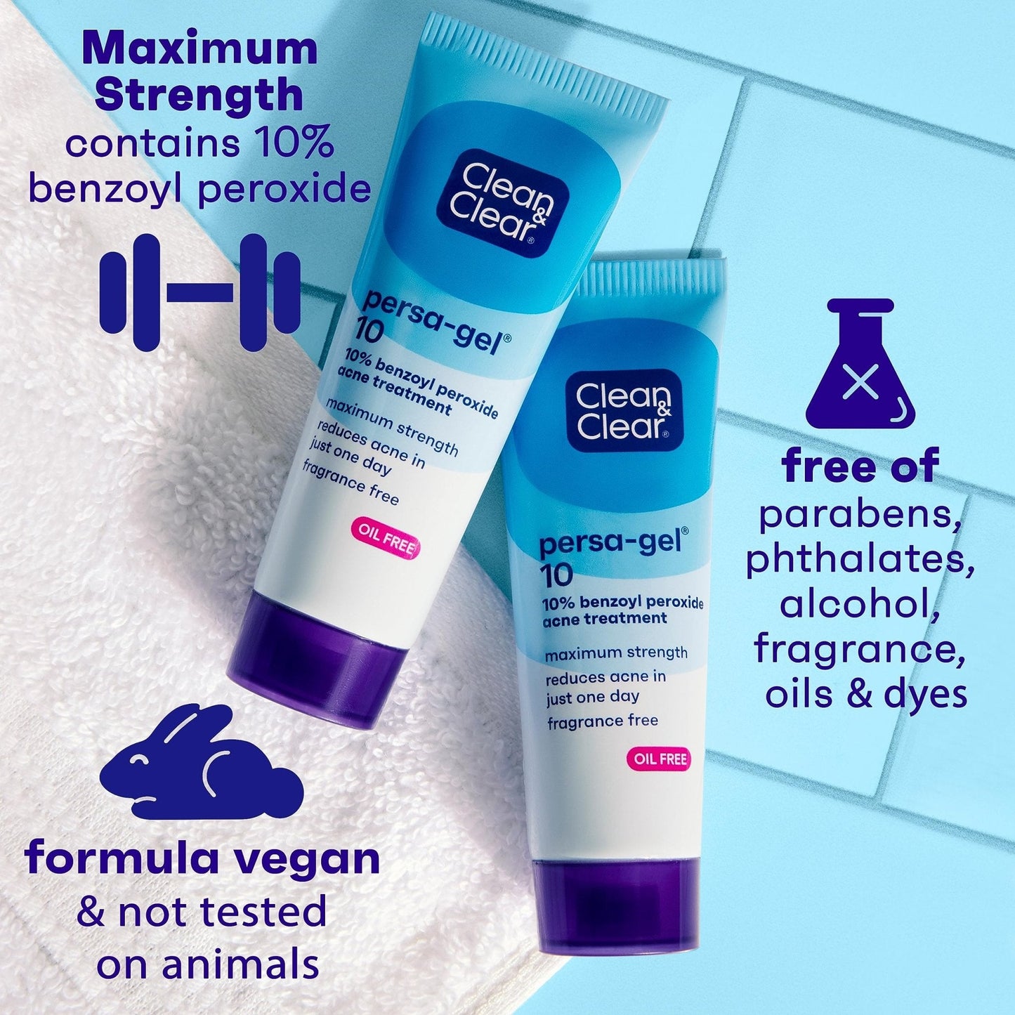 Clean & Clear Persa-Gel 10 Oil-Free Acne Spot Treatment with Maximum Strength 10% Benzoyl Peroxide, Topical Pimple - Maple Wellness Supplements