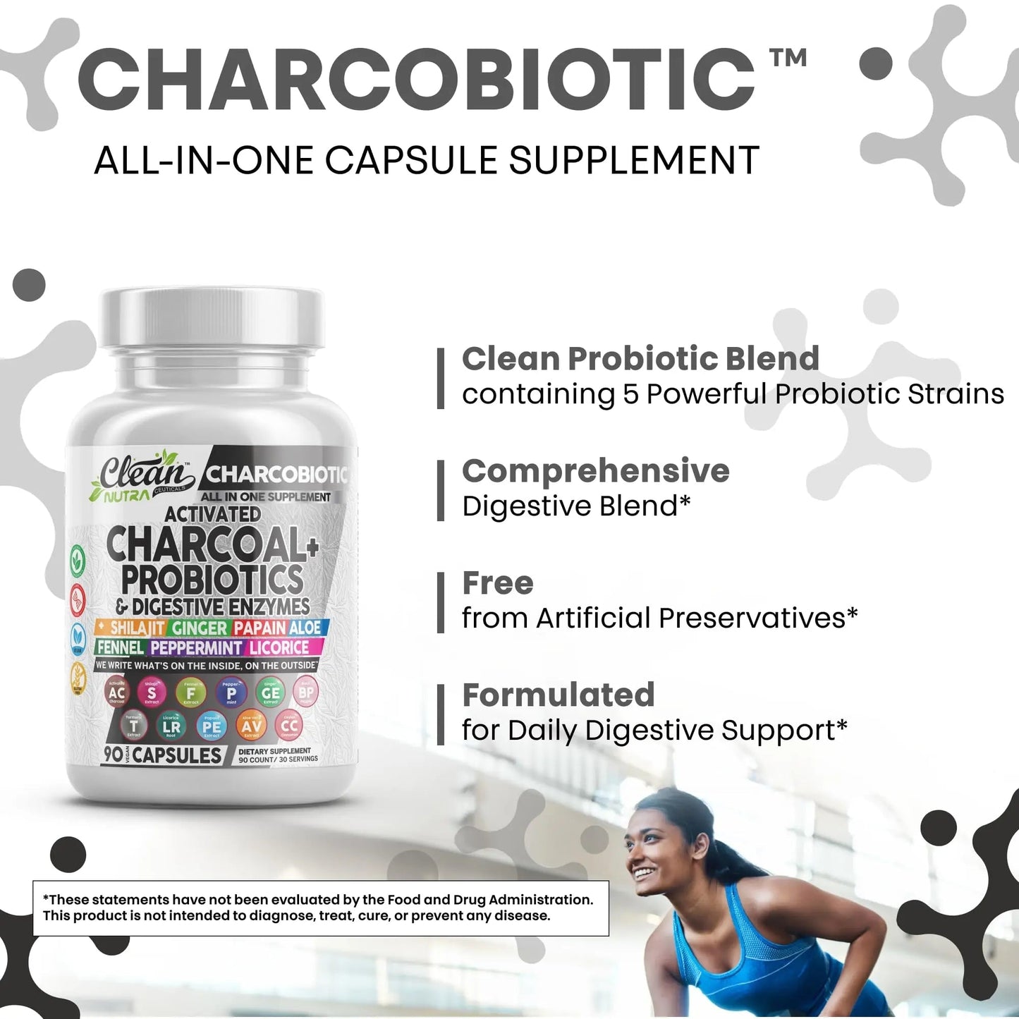 Clean Nutra Activated Charcoal Pills + Shilajit Probiotic Digestive Enzymes for Digestive Health Capsules with Peppermint Fennel Licorice Papain Ginger Turmeric Powder | Gut Health - Maple Wellness Supplements