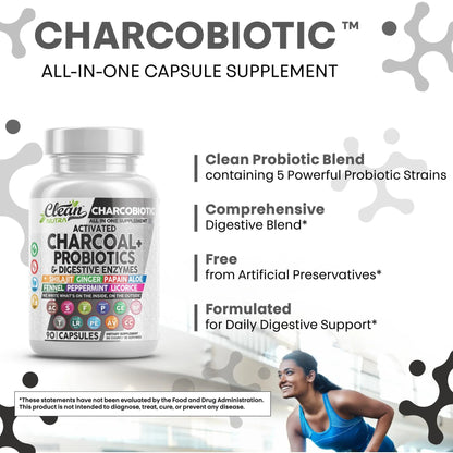 Clean Nutra Activated Charcoal Pills + Shilajit Probiotic Digestive Enzymes for Digestive Health Capsules with Peppermint Fennel Licorice Papain Ginger Turmeric Powder | Gut Health - Maple Wellness Supplements