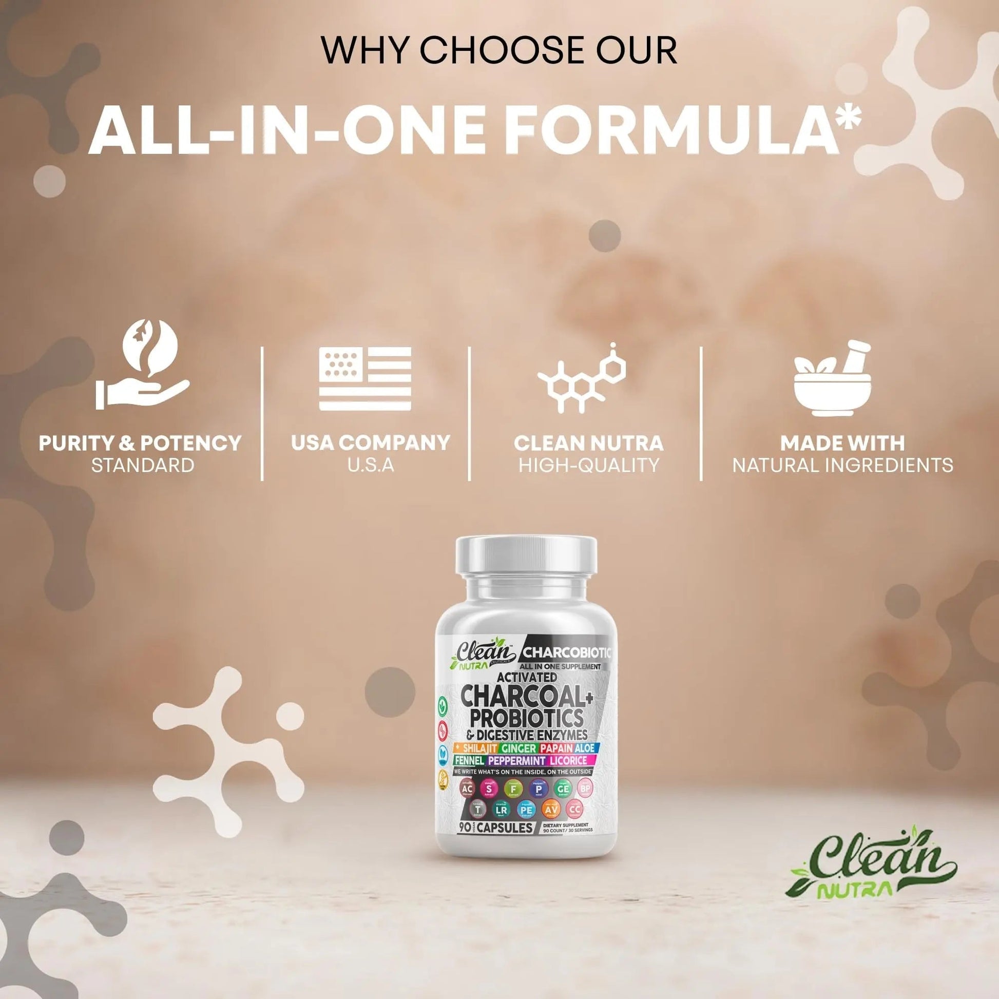 Clean Nutra Activated Charcoal Pills + Shilajit Probiotic Digestive Enzymes for Digestive Health Capsules with Peppermint Fennel Licorice Papain Ginger Turmeric Powder | Gut Health - Maple Wellness Supplements
