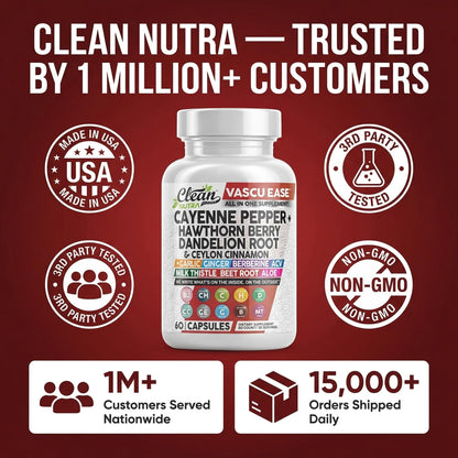 Clean Nutra Cayenne Pepper Capsules Supplement with Hawthorn Berry, Dandelion Root, Ceylon Cinnamon, Garlic, Ginger, Berberine, Apple Cider Vinegar, Milk Thistle, Beet Root, Aloe Vera Pills & More - Maple Wellness Supplements