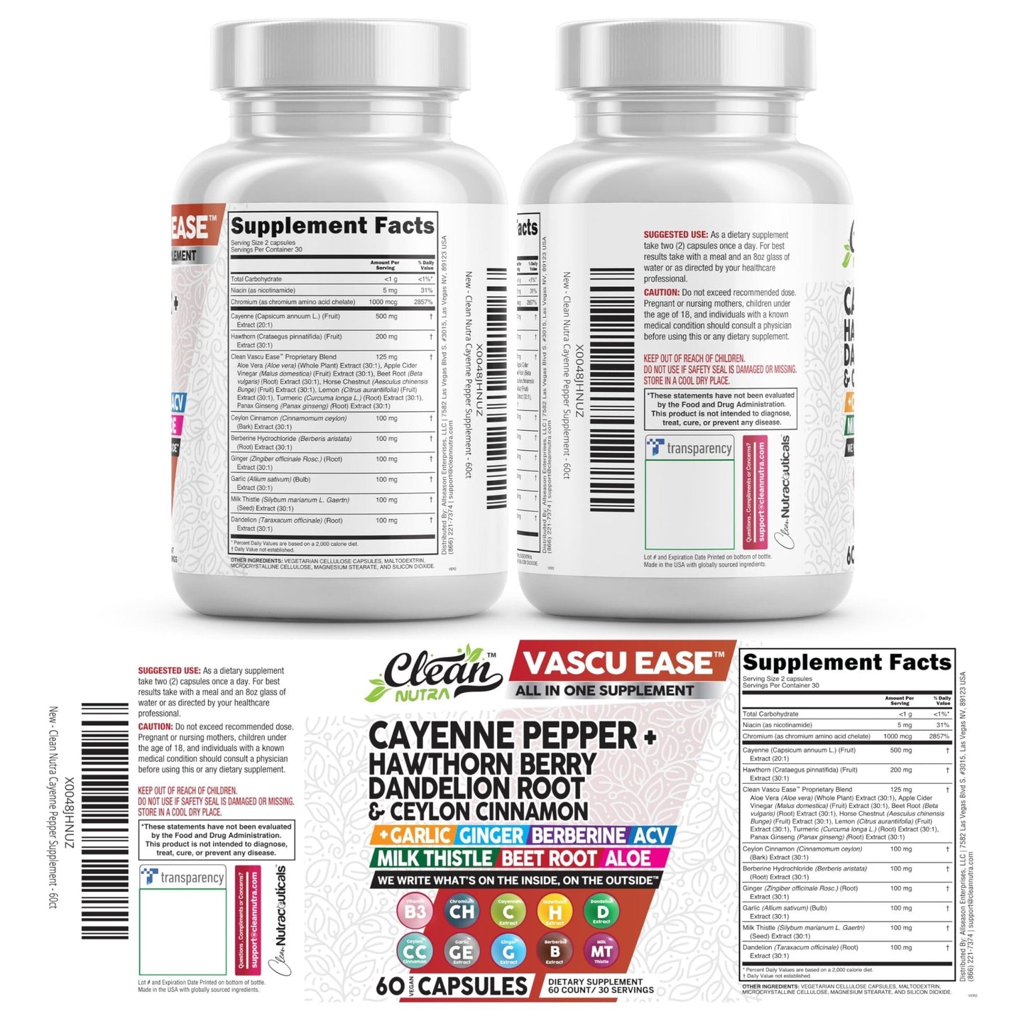 Clean Nutra Cayenne Pepper Capsules Supplement with Hawthorn Berry, Dandelion Root, Ceylon Cinnamon, Garlic, Ginger, Berberine, Apple Cider Vinegar, Milk Thistle, Beet Root, Aloe Vera Pills & More - Maple Wellness Supplements