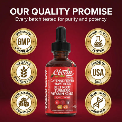 Clean Nutra Cayenne Pepper Drops Supplement Liquid + Hawthorn Berry, Vitamin D3 K2 Beet Root Powder, Ceylon Cinnamon, Turmeric Curcumin - Maple Wellness Supplements