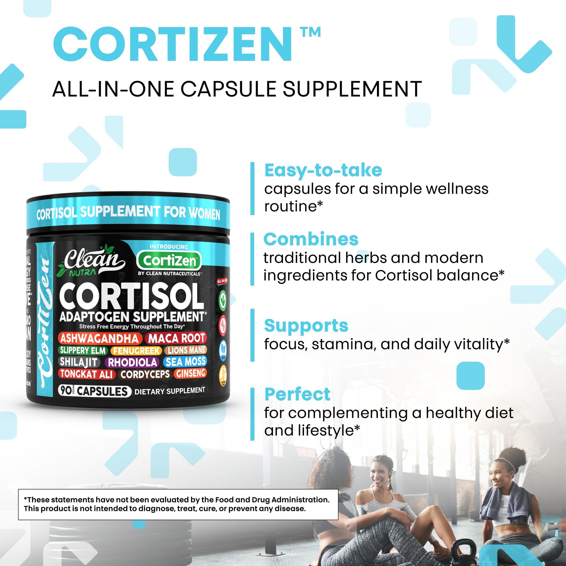Clean Nutra Cortisol Supplements For Women | Maca Root Ashwagandha Cortisol Detox Manager Reducer + Slippery Elm Fenugreek Lions Mane Shilajit Rhodiola Sea Moss Tongkat Ali Cordyceps Ginseng Beet Root - Maple Wellness Supplements