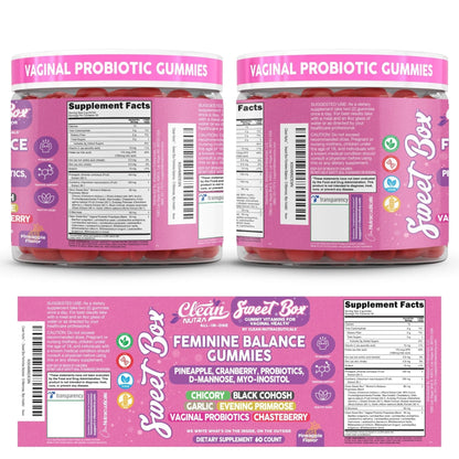 Clean Nutra Feminine Balance Gummies for Women Pineapple VaginalProbiotics pH Balance Cranberry D Mannose Supplement Inositol Black Cohosh Evening Primrose Garlic Vitex GLA Prebiotics Folate 60ct - Maple Wellness Supplements