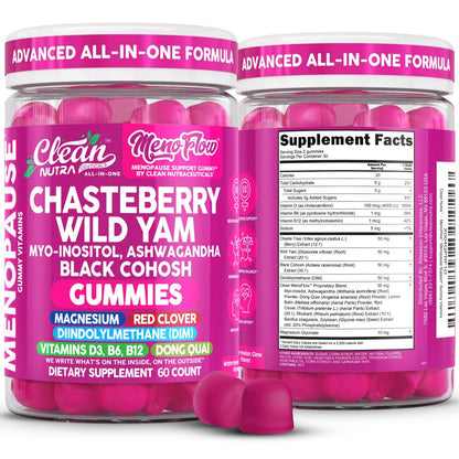 Clean Nutra Menopause Supplements for Women Chastberry Wild Yam Gummies Inositol Black Cohosh Magnesium Red Clover DIM Supplement B6 Magnesium Glycinate Glycine Vitex Hormone Balance Gummy Vitamins - Maple Wellness Supplements