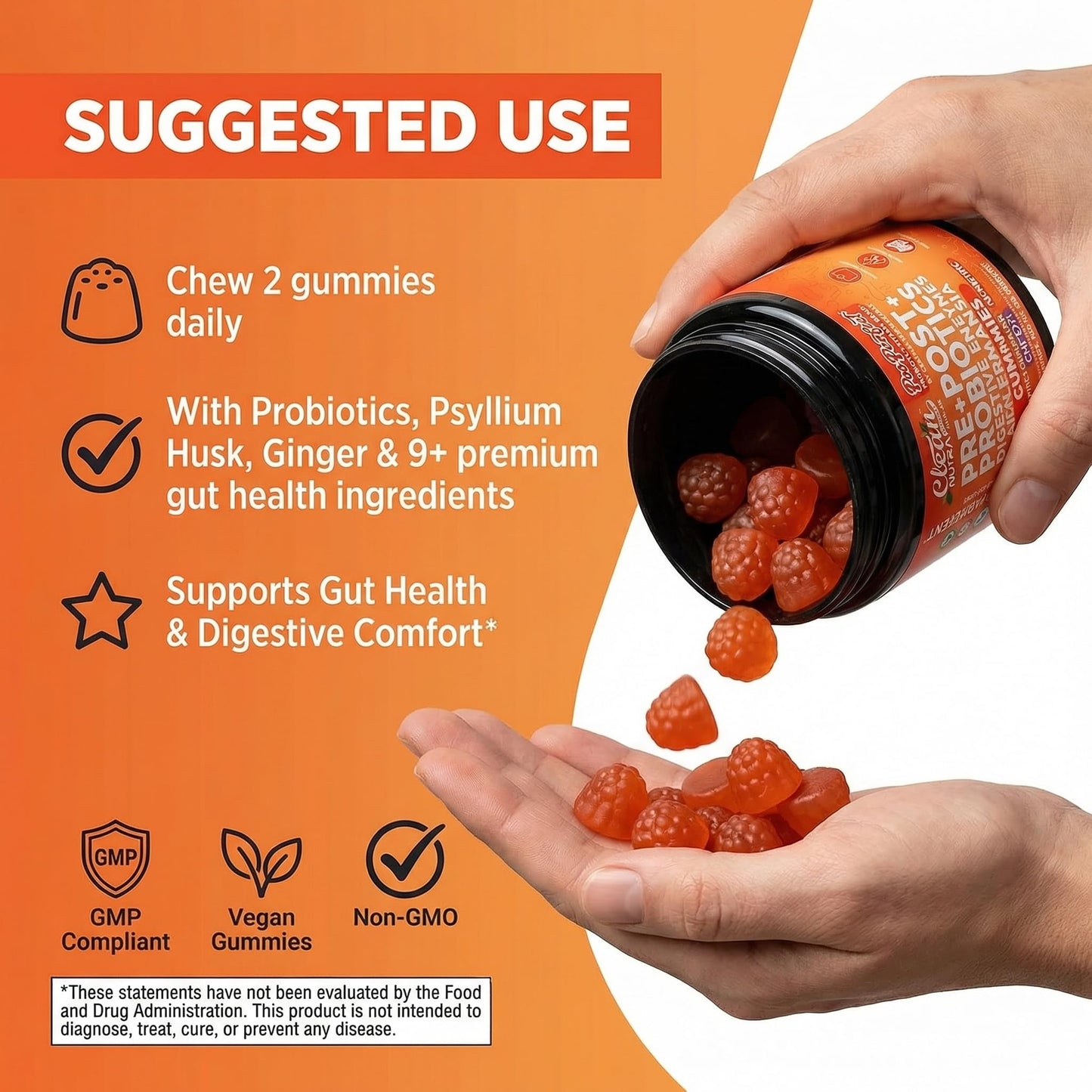 Clean Nutra Prebiotic Postbiotic Digestive Enzymes Gummies with Chicory Root, Boswellia Serrata, Turmeric, and Akkermansia | Pre+Post Probiotics Supplement - Maple Wellness Supplements