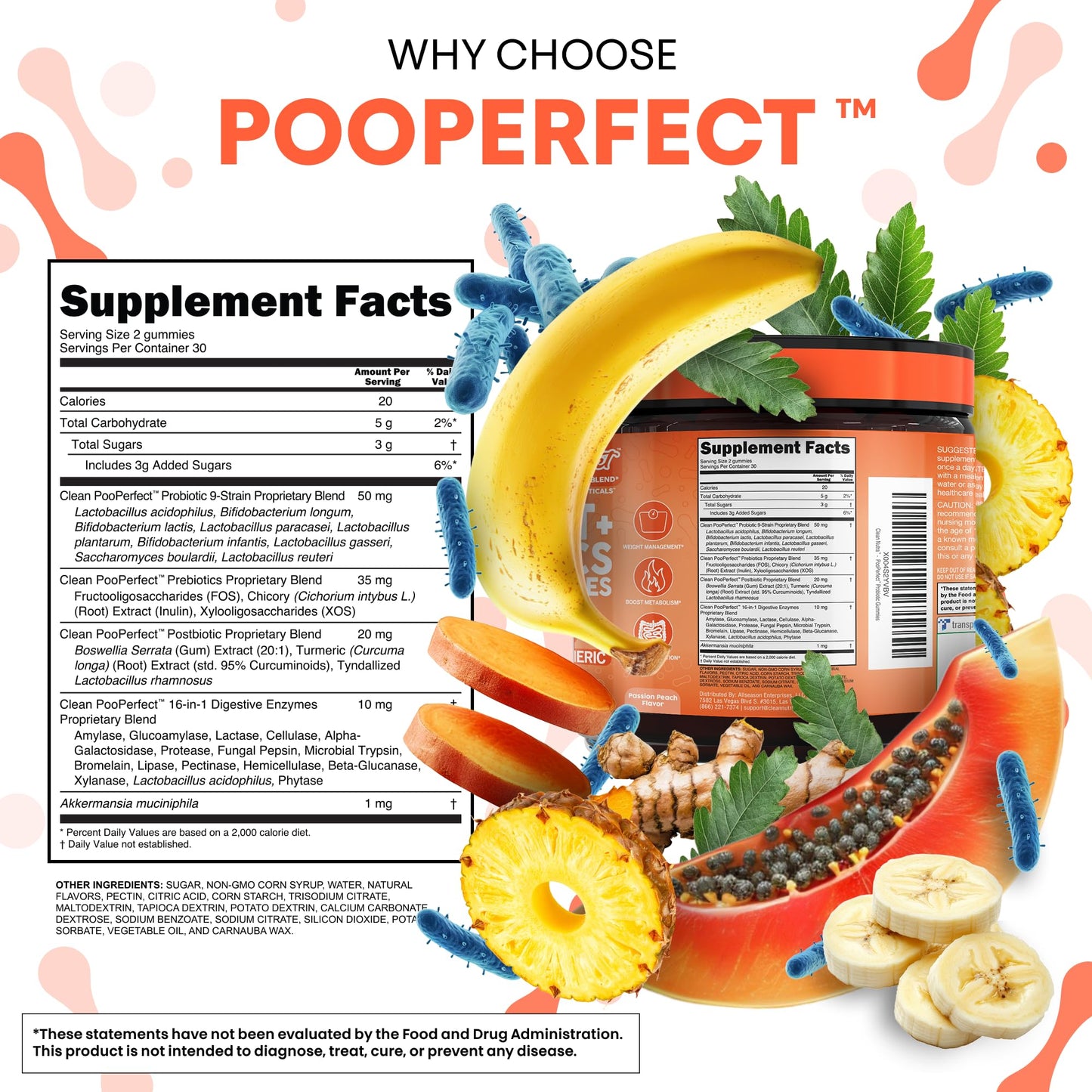 Clean Nutra Prebiotic Postbiotic Digestive Enzymes Gummies with Chicory Root, Boswellia Serrata, Turmeric, and Akkermansia | Pre+Post Probiotics Supplement - Maple Wellness Supplements