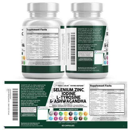 Clean Nutra Selenium 300mcg Iodine 500mcg Thyroid Support for Women & Men | L Tyrosine 500mg Ashwagandha Supplement Bladderwrack, Turmeric, Kelp, Schisandra Zinc Pills Capsule Supplements - Maple Wellness Supplements