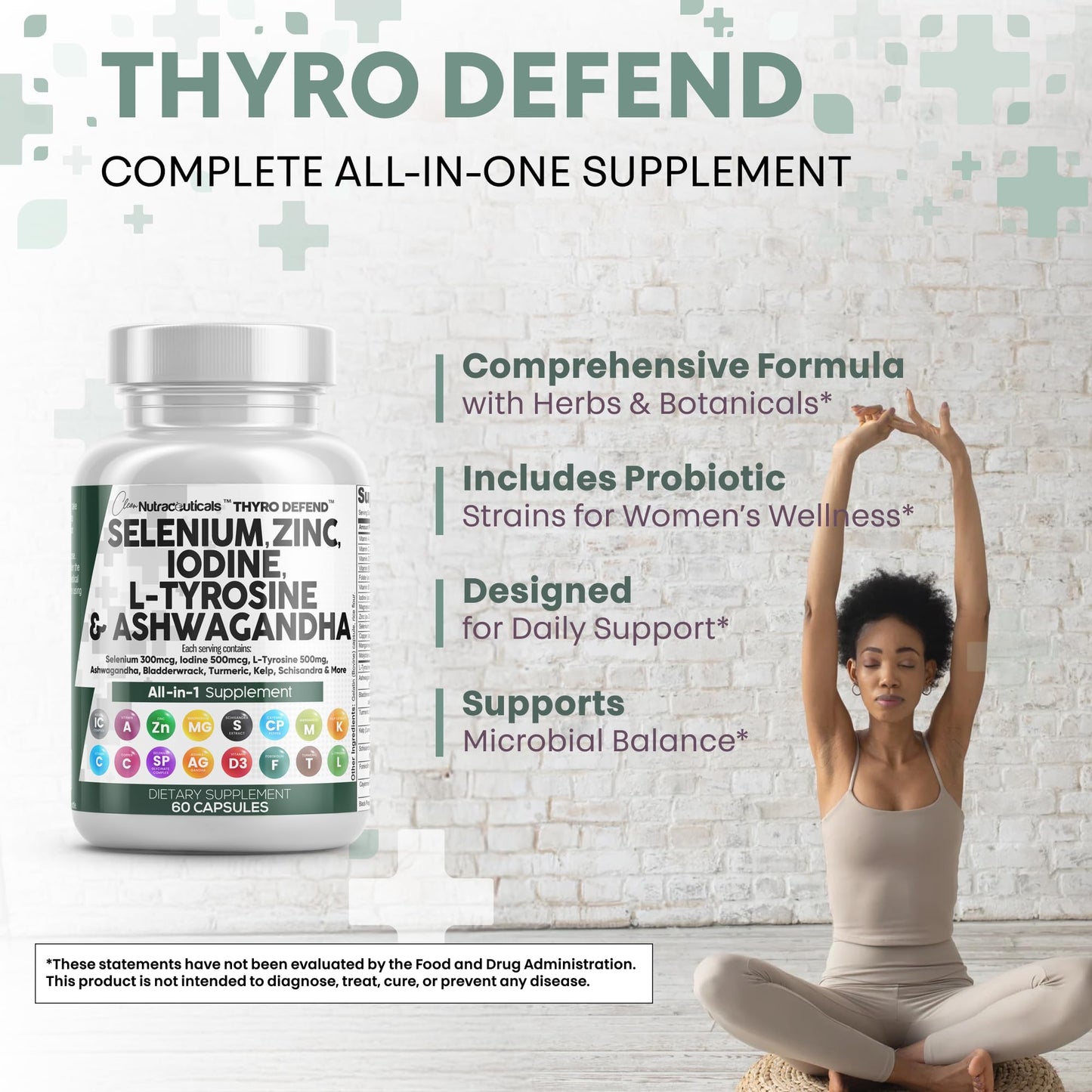 Clean Nutra Selenium 300mcg Iodine 500mcg Thyroid Support for Women & Men | L Tyrosine 500mg Ashwagandha Supplement Bladderwrack, Turmeric, Kelp, Schisandra Zinc Pills Capsule Supplements - Maple Wellness Supplements