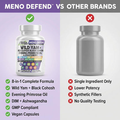 Clean Nutra Wild Yam Root Capsules with Red Clover Black Cohosh Evening Primrose Oil Chasteberry Dong Quai DIM Ashwagandha Grape Seed Extract Milk Thistle Lemon Balm - Maple Wellness Supplements