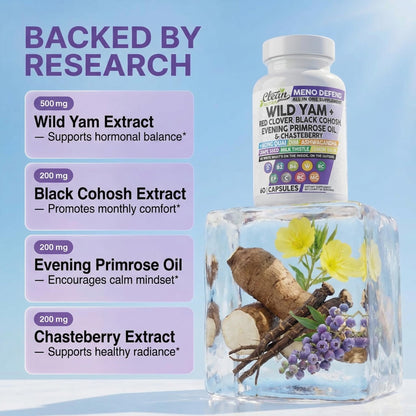 Clean Nutra Wild Yam Root Capsules with Red Clover Black Cohosh Evening Primrose Oil Chasteberry Dong Quai DIM Ashwagandha Grape Seed Extract Milk Thistle Lemon Balm - Maple Wellness Supplements