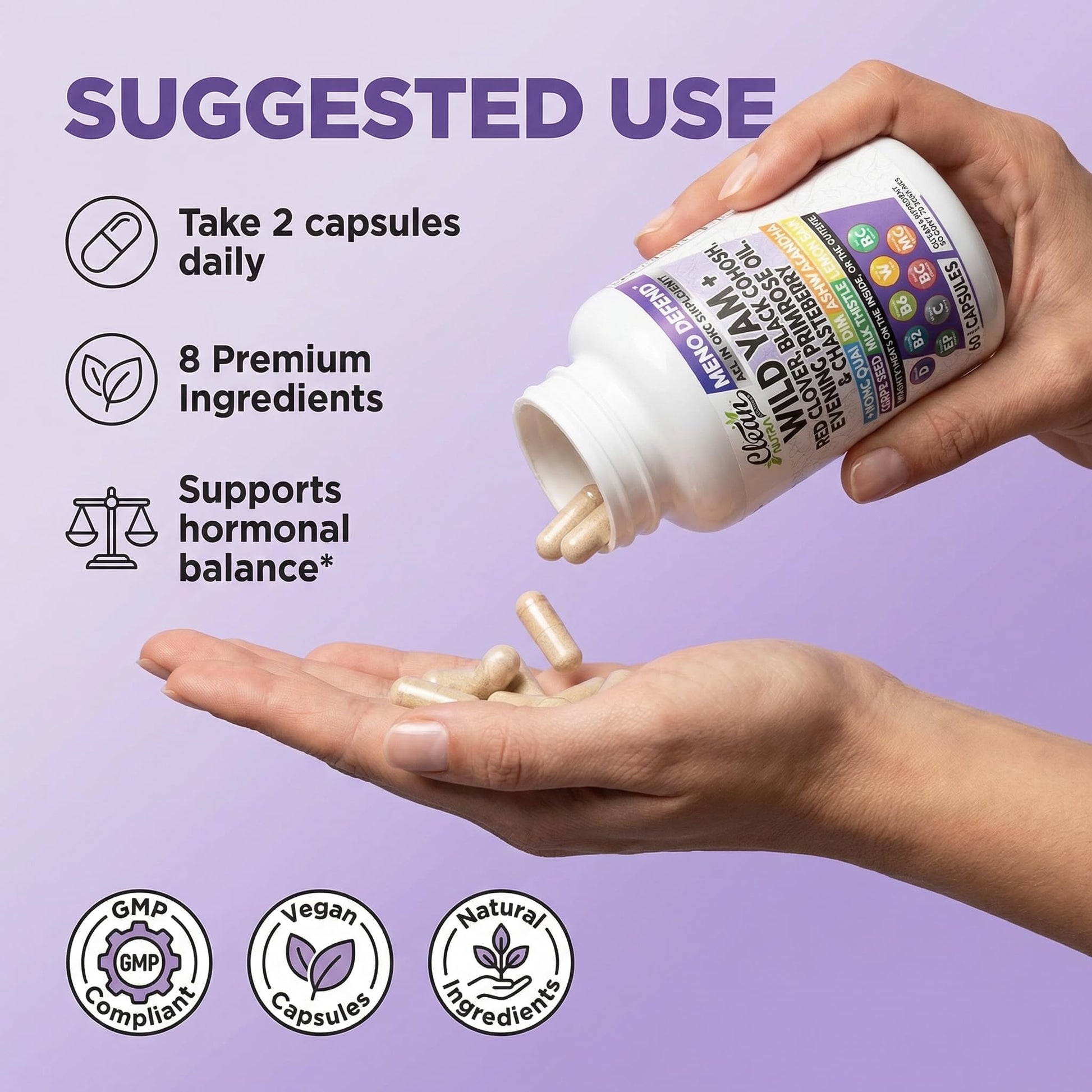 Clean Nutra Wild Yam Root Capsules with Red Clover Black Cohosh Evening Primrose Oil Chasteberry Dong Quai DIM Ashwagandha Grape Seed Extract Milk Thistle Lemon Balm - Maple Wellness Supplements