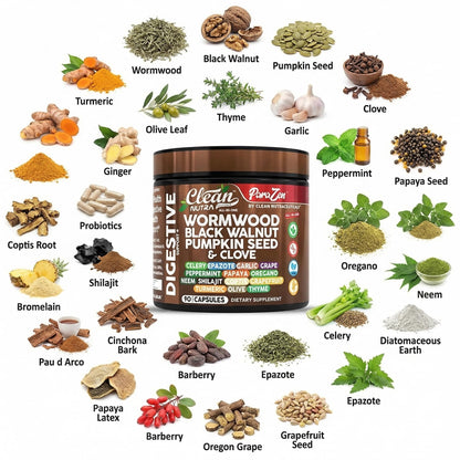 Clean Nutra Wormwood Black Walnut Pumpkin Seed Clove Oil Celery Garlic Grape Papaya Neem Diatomaceous Earth Womens Probiotic Gut Health Cleanse Detox Oregano - Maple Wellness Supplements