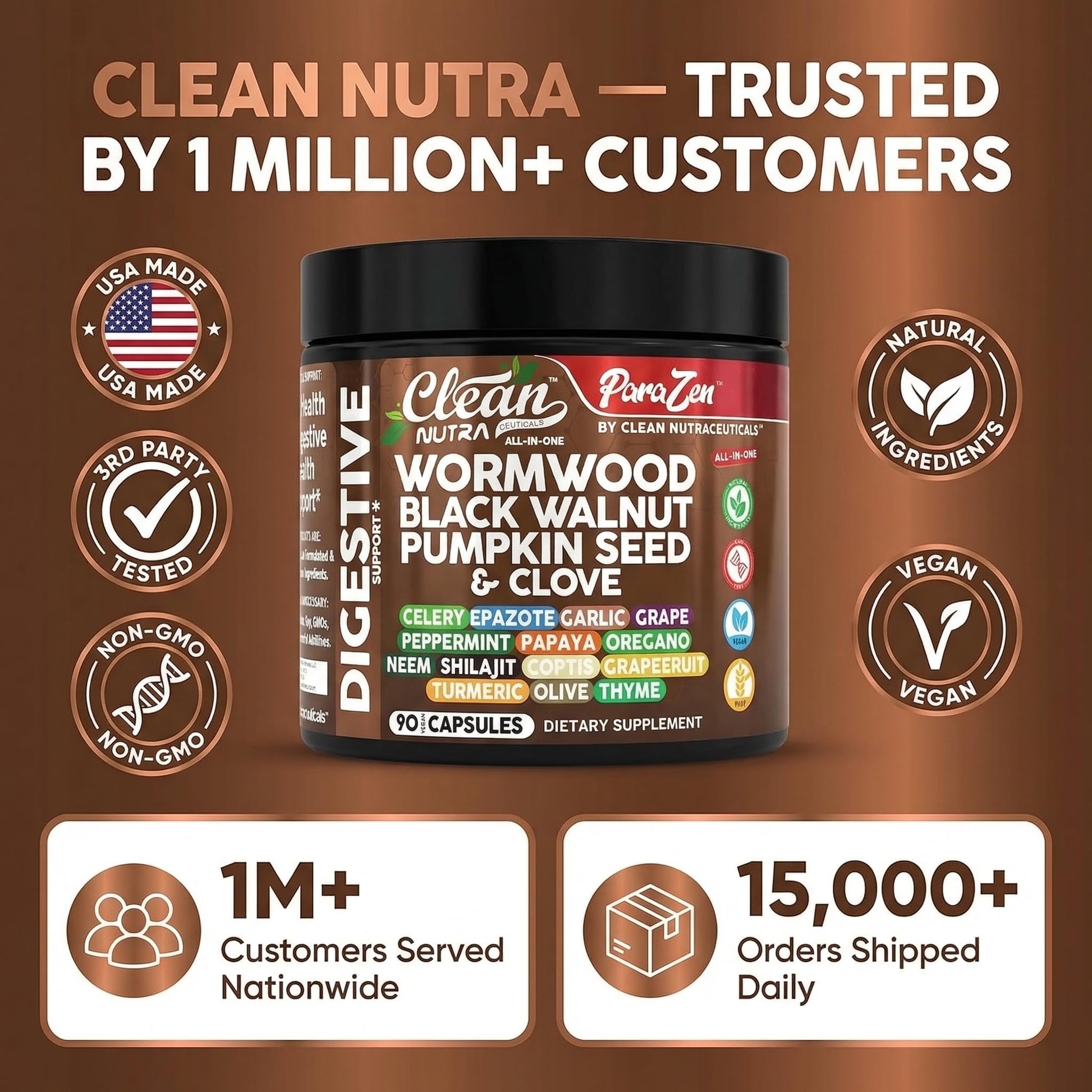 Clean Nutra Wormwood Black Walnut Pumpkin Seed Clove Oil Celery Garlic Grape Papaya Neem Diatomaceous Earth Womens Probiotic Gut Health Cleanse Detox Oregano - Maple Wellness Supplements