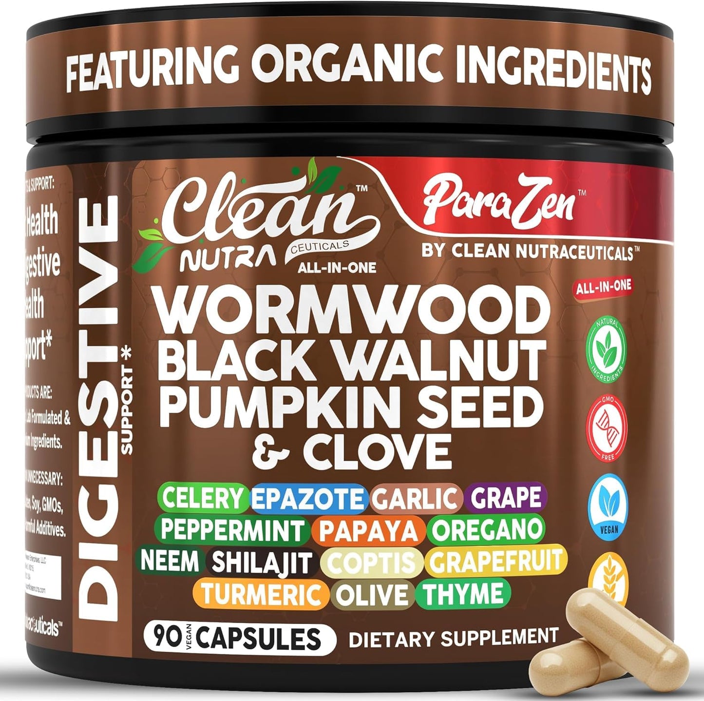 Clean Nutra Wormwood Black Walnut Pumpkin Seed Clove Oil Celery Garlic Grape Papaya Neem Diatomaceous Earth Womens Probiotic Gut Health Cleanse Detox Oregano - Maple Wellness Supplements
