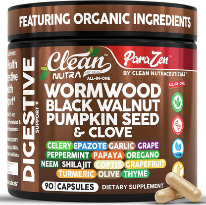 Clean Nutra Wormwood Black Walnut Pumpkin Seed Clove Oil Celery Garlic Grape Papaya Neem Diatomaceous Earth Womens Probiotic Gut Health Cleanse Detox Oregano - Maple Wellness Supplements