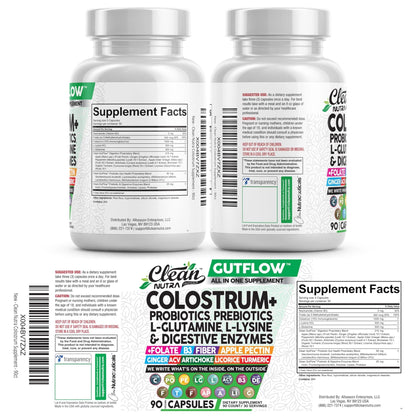 Clean Nutraceuticals Colostrum Supplement Capsules Probiotics Pills Prebiotics, L-Glutamine, Digestive Enzymes, Folate, Fiber, ACV, Turmeric, Apple Pectin and Turmeric Pills - Maple Wellness Supplements