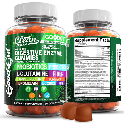 Clean Nutraceuticals Digestive Enzymes with Probiotics & Prebiotics for Digestive Health Gummies & L-Glutamine for Gut Health Bromelain Apple Pectin Inulin FOS Plant - Maple Wellness Supplements