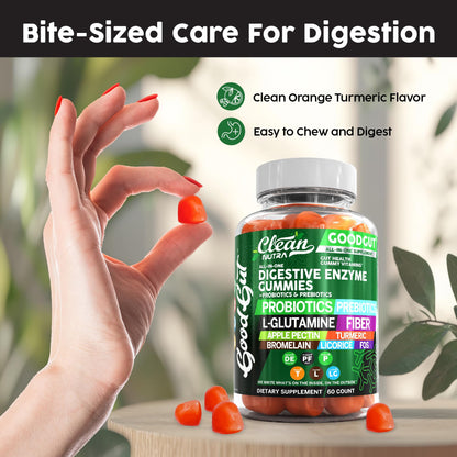 Clean Nutraceuticals Digestive Enzymes with Probiotics & Prebiotics for Digestive Health Gummies & L-Glutamine for Gut Health Bromelain Apple Pectin Inulin FOS Plant - Maple Wellness Supplements