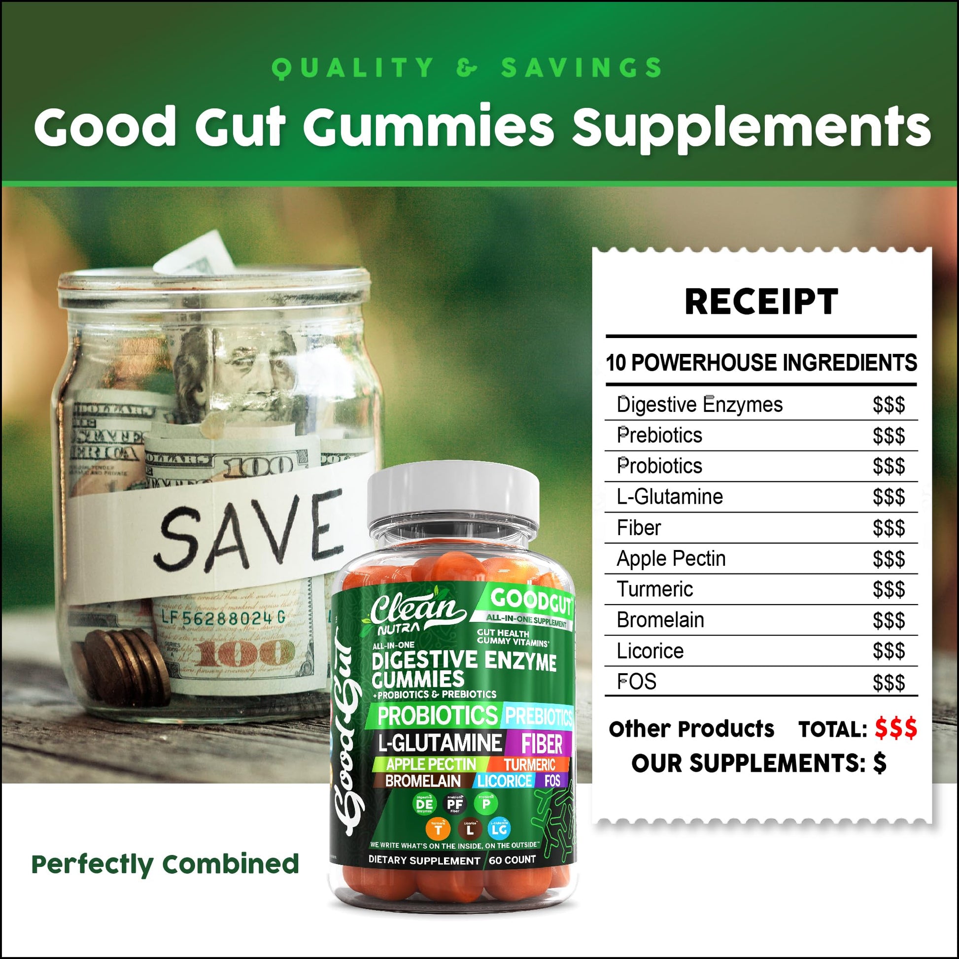 Clean Nutraceuticals Digestive Enzymes with Probiotics & Prebiotics for Digestive Health Gummies & L-Glutamine for Gut Health Bromelain Apple Pectin Inulin FOS Plant - Maple Wellness Supplements