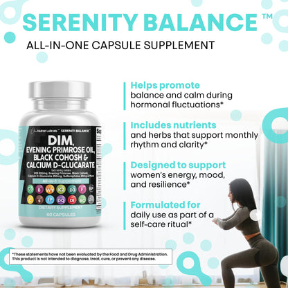 Clean Nutraceuticals DIM Evening Primrose Black Cohosh Calcium D-Glucarate Sulforaphane Flax Seed Extract - Hormonal Support Vitamins for Women with Dong Quai - 60 Caps - Maple Wellness Supplements
