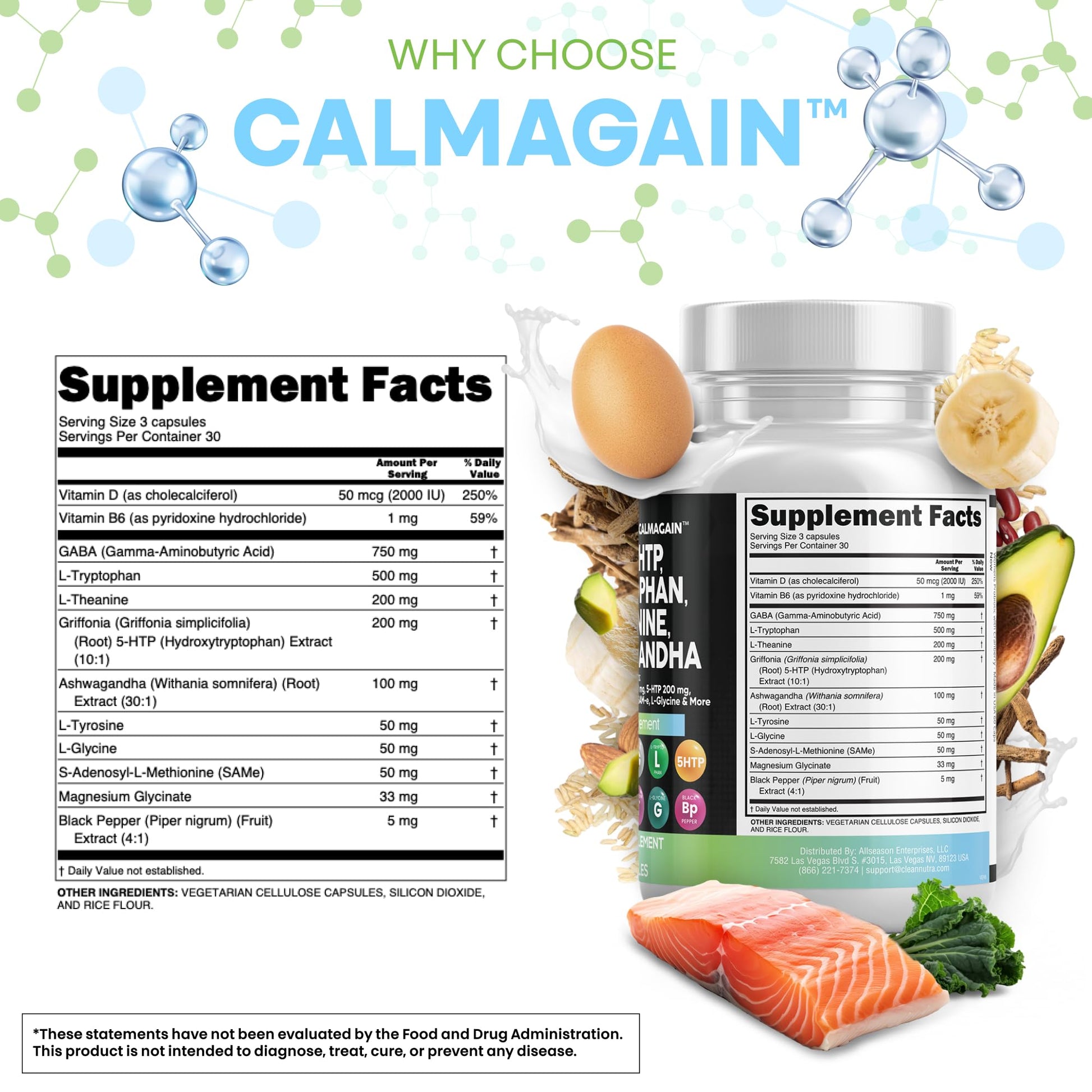 Clean Nutraceuticals GABA 750mg 5 HTP 200mg L Tryptophan 500mg L Theanine 200mg Ashwagandha SAM-e L-Glycine - Mood Support Vitamins for Women and Men with L-Tyrosine 5-HTP - Maple Wellness Supplements