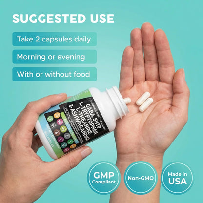 Clean Nutraceuticals GABA 750mg 5 HTP 200mg L Tryptophan 500mg L Theanine 200mg Ashwagandha SAM-e L-Glycine - Mood Support Vitamins for Women and Men with L-Tyrosine 5-HTP - Maple Wellness Supplements
