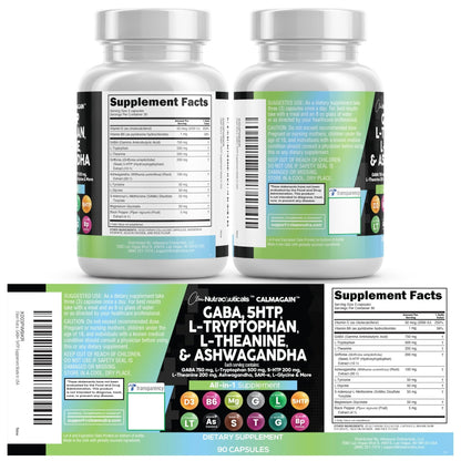 Clean Nutraceuticals GABA 750mg 5 HTP 200mg L Tryptophan 500mg L Theanine 200mg Ashwagandha SAM-e L-Glycine - Mood Support Vitamins for Women and Men with L-Tyrosine 5-HTP - Maple Wellness Supplements