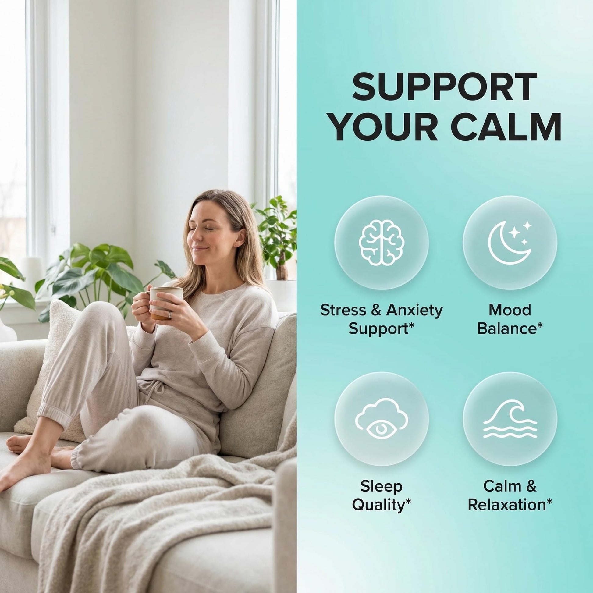 Clean Nutraceuticals GABA 750mg 5 HTP 200mg L Tryptophan 500mg L Theanine 200mg Ashwagandha SAM-e L-Glycine - Mood Support Vitamins for Women and Men with L-Tyrosine 5-HTP - Maple Wellness Supplements