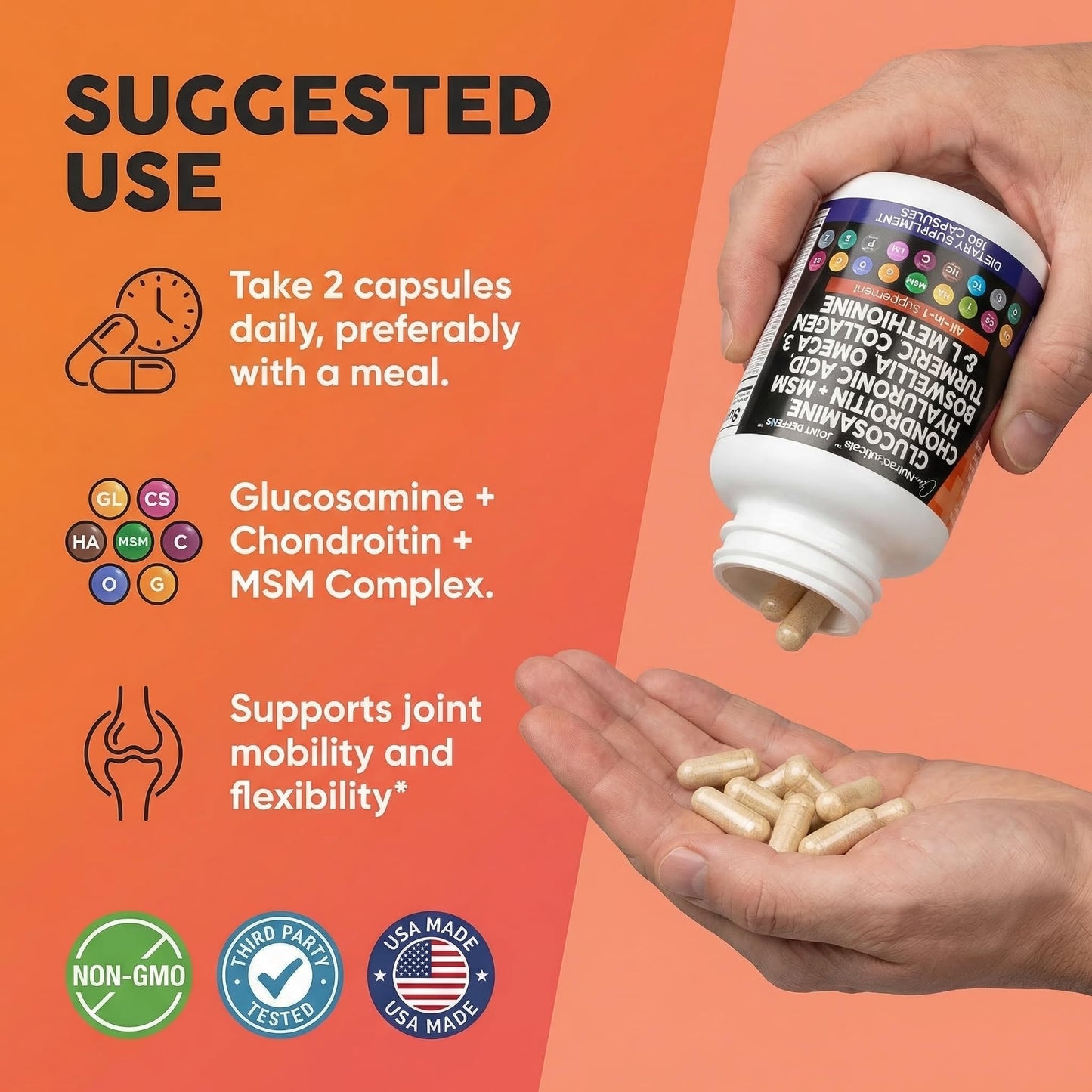 Clean Nutraceuticals Glucosamine 1500mg Chondroitin 1200mg MSM with Turmeric Curcumin, Collagen, Hyaluronic Acid, Omega 3 – Joint Health Supplement for Men & Women - Maple Wellness Supplements