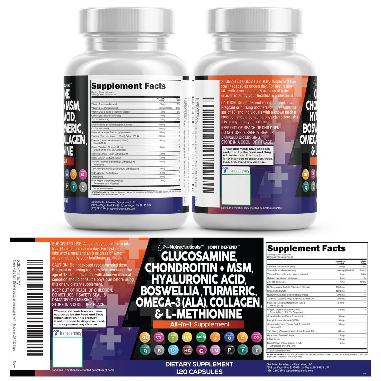 Clean Nutraceuticals Glucosamine 1500mg Chondroitin 1200mg MSM with Turmeric Curcumin, Collagen, Hyaluronic Acid, Omega 3 – Joint Health Supplement for Men & Women - Maple Wellness Supplements
