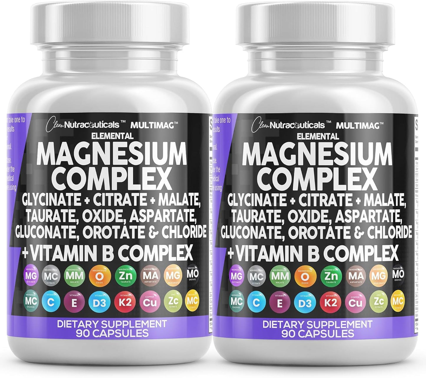 Clean Nutraceuticals Magnesium Complex with Magnesium Glycinate Citrate Malate Oxide Taurate Aspartate Orotate & Mag Chloride, Zinc Copper Manganese (90 Count (Pack of 2)) - Maple Wellness Supplements