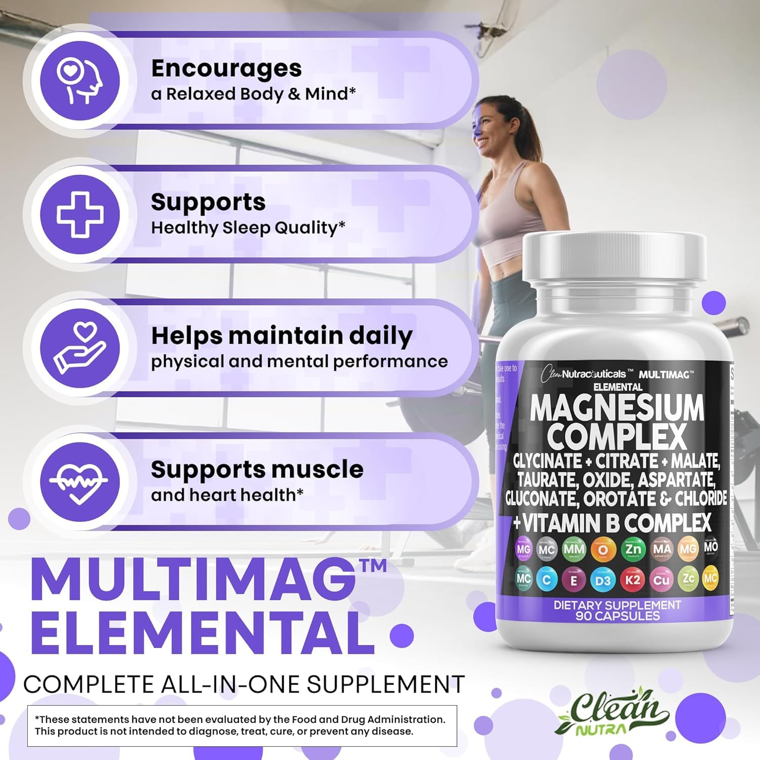 Clean Nutraceuticals Magnesium Complex with Magnesium Glycinate Citrate Malate Oxide Taurate Aspartate Orotate & Mag Chloride, Zinc Copper Manganese (90 Count (Pack of 2)) - Maple Wellness Supplements