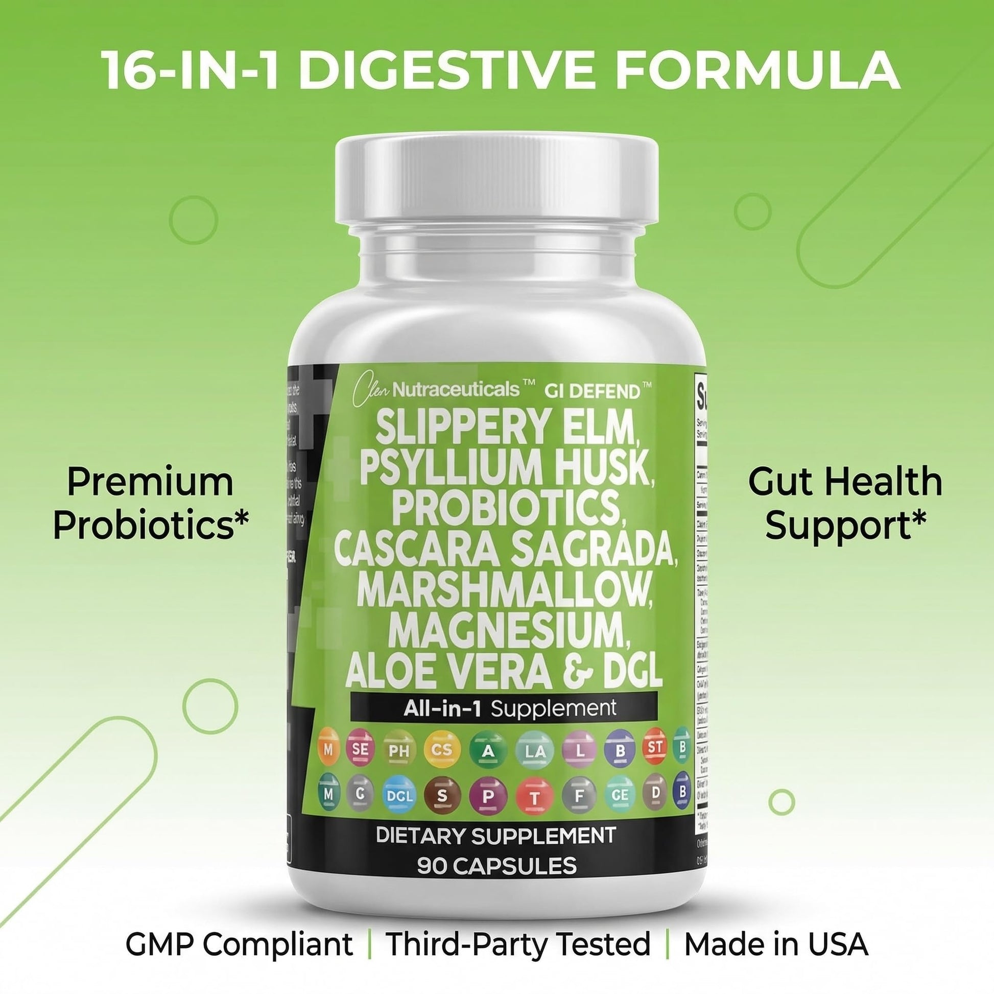 Clean Nutraceuticals Slippery Elm Psyllium Husk Pre Probiotic Digestive Gut Health Supplement with Aloe Vera Cascara Sagrada - Maple Wellness Supplements