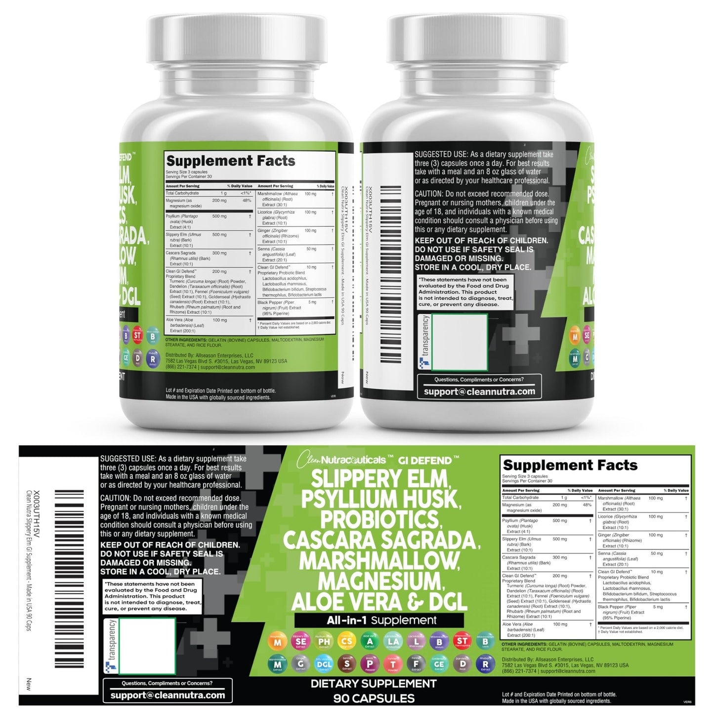 Clean Nutraceuticals Slippery Elm Psyllium Husk Pre Probiotic Digestive Gut Health Supplement with Aloe Vera Cascara Sagrada - Maple Wellness Supplements